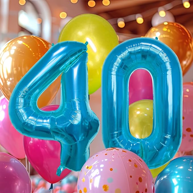 40 Inch Large Blue Number Celebration and Decoration Balloon for Birthday Parties, Graduations, Anniversaries, Weddings, Photo Shoots, Special Events - Helium Foil Mylar (Blue Number 40)