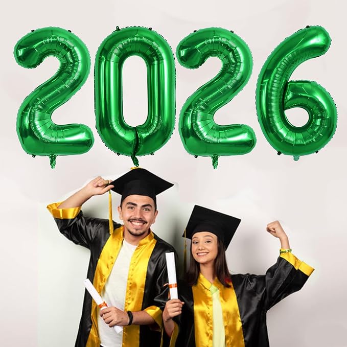 TONIFUL 2026 Graduation Balloons 42Inch Dark Green 2026 Number Balloons Aluminum Foil Mylar Balloons for New Year Eve Graduation Decorations Class of 2026 Anniversary 2026 Grad Party Supplies