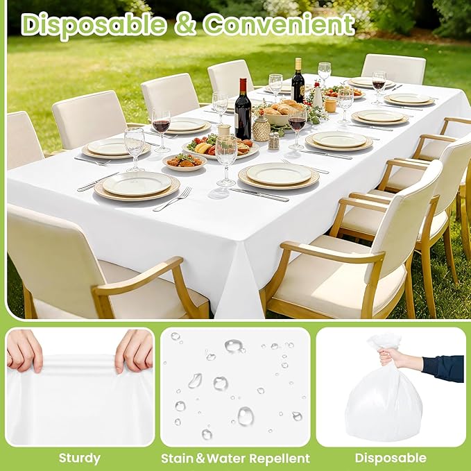 Mulbozy White Plastic Table Cloth Disposable 4 Pack, 54 × 108 Inch Tablecloths Rectangle, White Plastic Table Cover for Party Decor