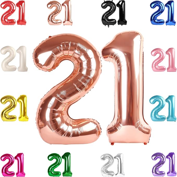 21 Balloon Number, Rose Gold Number 21st Birthday Balloons 40 Inch, 21 or 12 Years Old Rose Gold Birthday Decorations for Men Women Him Her, 21st Anniversary Decorations