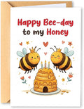 KINGNAME Cute Bee Pun Birthday Card for Wife Husband Girlfriend Boyfriend, Happy Bee-Day to My Honey, Sweet Anniversary Love Greeting Card for Partner