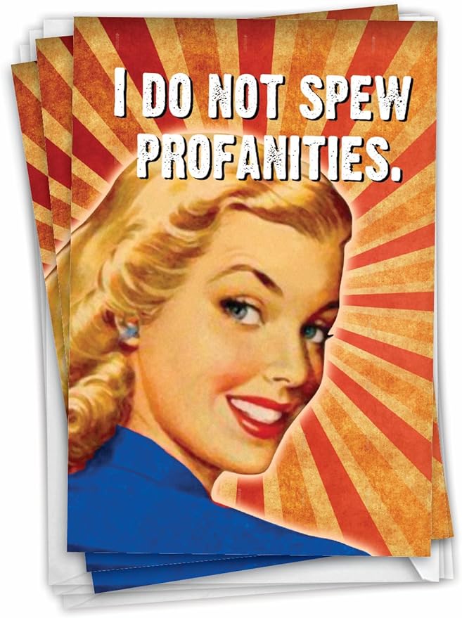 NobleWorks - Pack of 3 Hilarious Birthday Greeting Cards with Envelopes (1 Designs, 3 Each) - Spew Profanities C3229BDG-C3x1