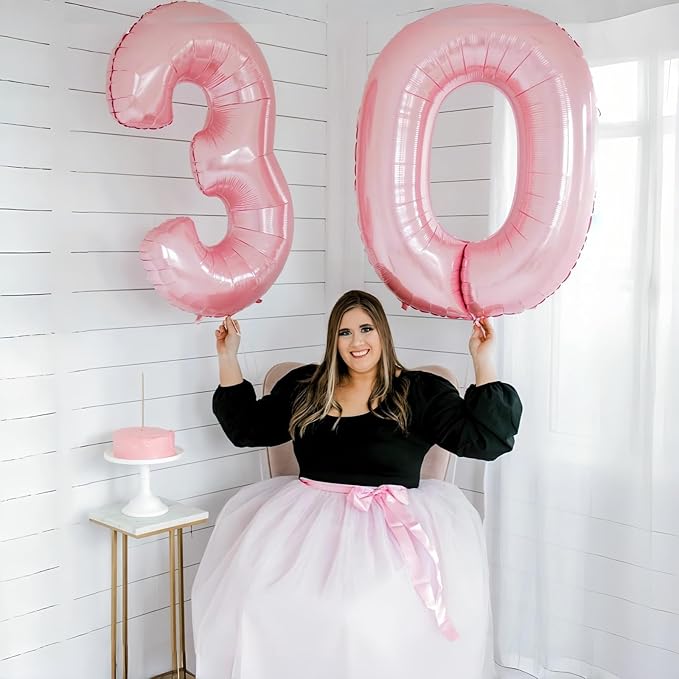 Pastel Pink Number 3 Balloon, 40 Inch Giant Pearl Light Pink Helium Foil Number 0-9 for Girls, Self Inflating 3rd Birthday Balloon for Women Anniversary Baby Shower Princess Party Decorations Supplies