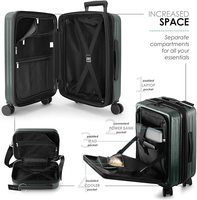 TRAVELARIM Hard Shell Luggage Sets with Spinner Wheels 4 Piece, Expandable Large Suitcases with TSA Lock, Travel Large Suitcase Set, Green Luggage Set