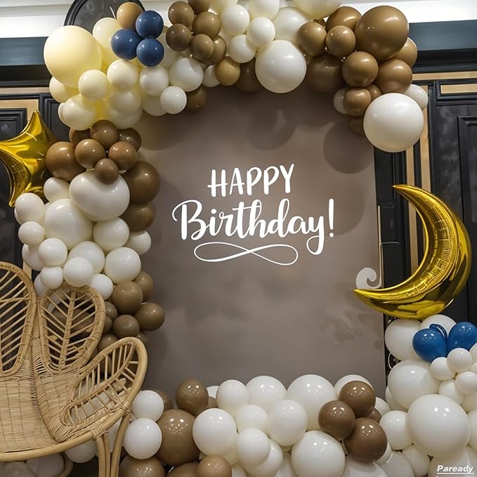 Brown Blue Balloon Garland Kit, 120pcs Blue Brown White Balloon Arch Kit With Blue 4d Foil Balloon And Gold Star Foil Balloons Different Sizes For Birthday Baby Shower Anniversary Party Wedding Decor