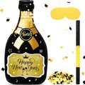 Capoda Happy New Year Champagne Piñata Set 16 x 8.3 x 3 Inches Champagne Bottle Black and Gold Piñata with Tassel Stick Blindfold Confetti for 2026 New Years Eve Party Games Supplies Decorations