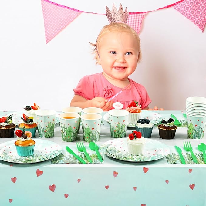 170 Pcs Cactus Party Decorations Supplies 24 Guest Cactus Party Set Disposable Tableware Paper Plate Cup Napkin Fork Knives Spoon for Fiesta Celebration Birthday Taco Decoration (Green)