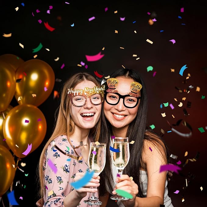 12PCS New Year Glasses, Funny New Years Eve Party Paper Glasses Photo Booth Props 2026 Eyeglasses Frames for NYE Party Supplies Decorations 2026