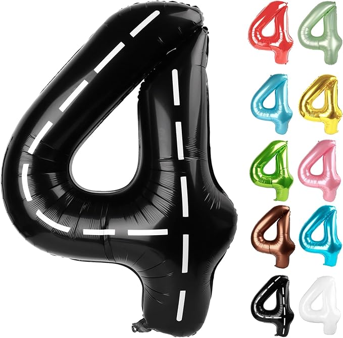 Race Car Number 4 Balloon 40 Inch, 4 Balloon Number, 4th Birthday Decorations, Race Car Party Supplies for Boys Girls