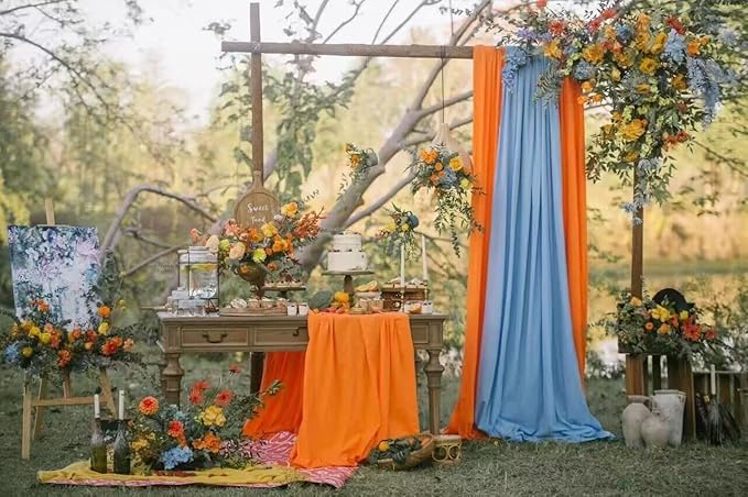 Sheer Chiffon Backdrop Curtains 10ft x 10ft(5ft x 2Panels)， Chiffon Fabric Drapes for Wedding, Long Sheer Curtain for Living Room, Arch Party Stage Decoration(Dusty Blue, 120 x 120 Inch)