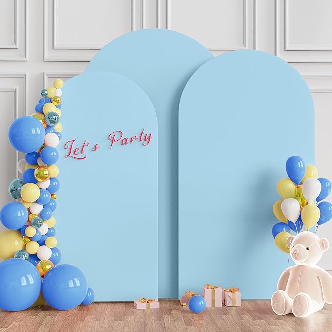 Wokceer Wedding Arch Cover (7.2FT, 6.6FT, 6FT) Set of 3 Spandex Fitted Wedding Arch Stand Covers for Round Top Chiara Arch Backdrop Stands Cover for Birthday Party Ceremony Banquet Decor Dusty Blue