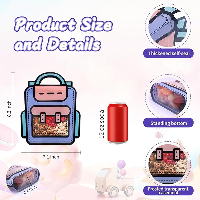 EONSUI 30PCS Plastic Gift Bags with Handles, Cartoon Backpack Bags for Party, Wedding, Birthday, Baby Shower, Bulk Goodie Bags for Candy, Party Favors, Snacks (Purple, Small)