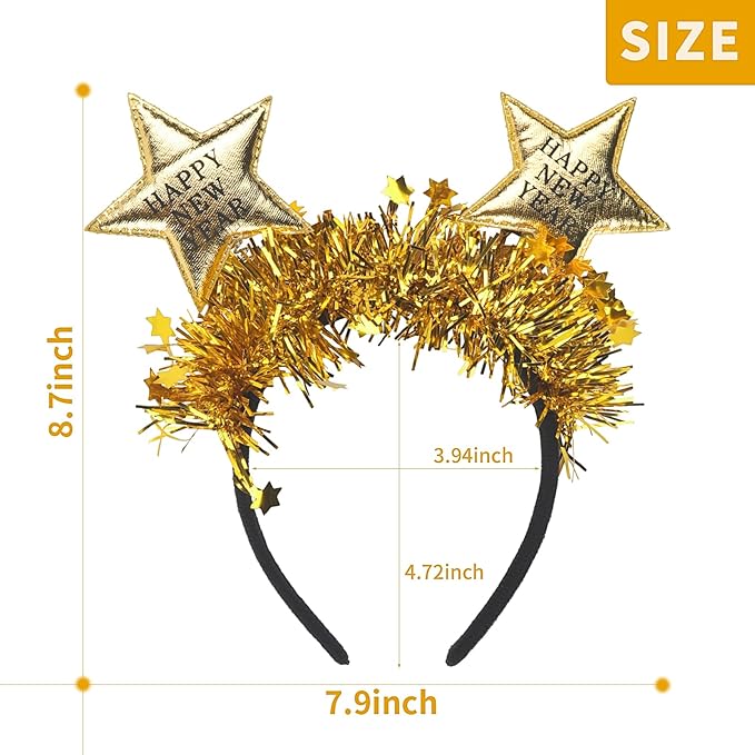 Doneace Happy New Year Headband 2026 New Year Eve Hairbands Glitter Hair Accessories for Women Girls New Years Party Favors