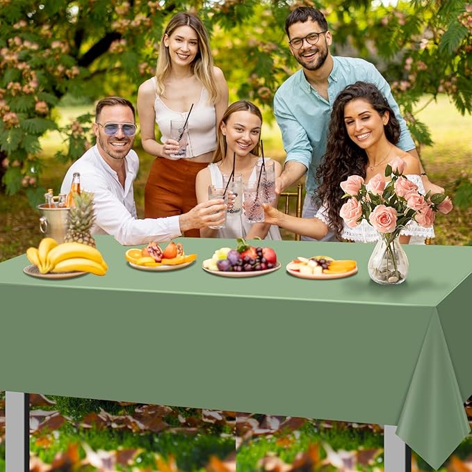 10Pack Sage Green Plastic Tablecloths for Rectangle Tables, Light Green Disposable Tablecloth, Waterproof Sage Green Table Cover for Birthday Bridal Wedding Baby Shower Party Decorations, 54 X 108Inch