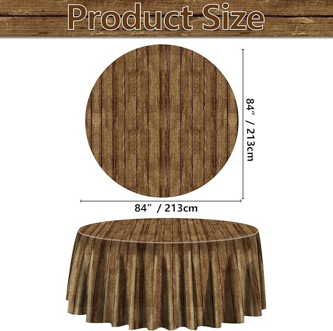 6 Pcs Wood Grain Tablecloths for Round Table Western Party Decorations Plastic Western Party Tablecover for Cowboy Party Decorations Little Cowboy Birthday Baby Shower Vintage Farmhouse, 84 x 84in (6)