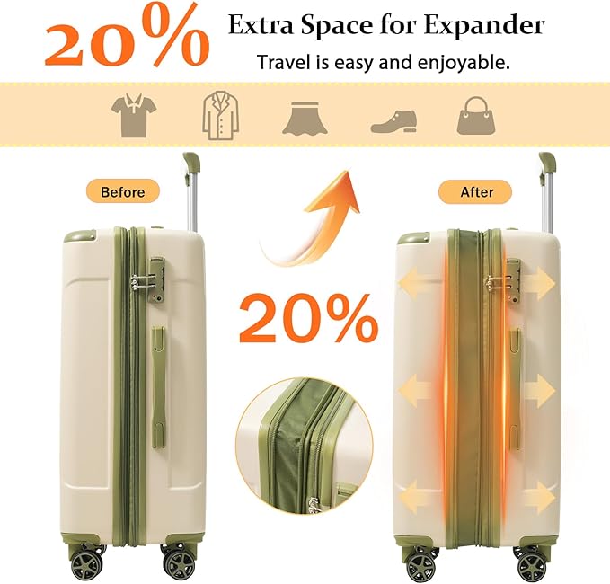 Merax 24 Inch Expandable Checked Luggage, Hardshell ABS Medium Suitcase with Spinner Wheels, TSA Lock, Lightweight Travel Suitcase for Long Trips and Vacations