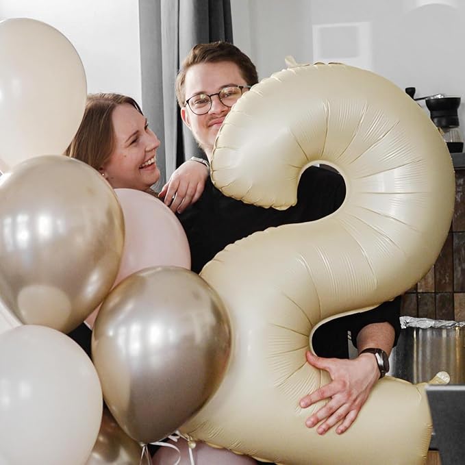 40 Inch Cream Number 0 Balloon, Beige Large 0-9 Birthday Balloons, Digital 0 Cream White Giant 0 Foil Balloon for Numbers 0/10/20/30/40/50/60/70/80/100 Year Old Birthday Anniversary Party Decorations