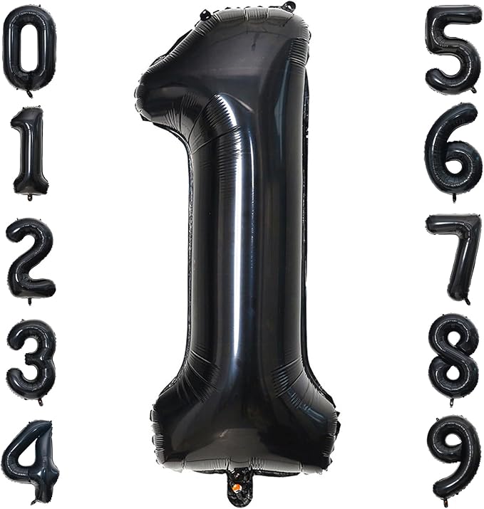 40 Inch Black Number Balloon 1, Large Number Foil Balloons Mylar for Girl Boy Birthday Party Celebration Decorations Supplies, Digital Balloons for Wedding Anniversary Events Decorations