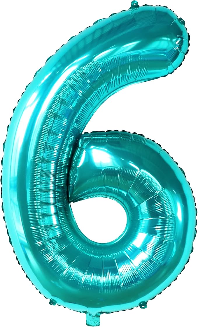 KatchOn, Giant Teal Blue Number 6 Balloon - 40 Inch | 6th Birthday Balloon for 6th Birthday Decorations | 6 Balloons for Birthday | Number Balloons for Anniversary Decorations
