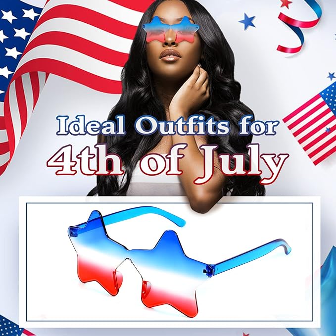 JUSTOTRY 6 Pcs 4th of July Sunglsses Patriotic Glasses Red White and Blue American Flag Sunglasses USA Accessories