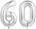 Number Balloons Silver Party Balloon - Giant Number 60 Balloon, 40 Inch Large Balloon for 60th Birthday Decorations, Silver Party Supplies for Anniversary