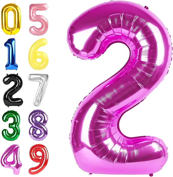 40 Inch 2 Birthday Balloon, Rose Purple Number Balloons for Birthday Party Decoration, 2 Ballon Party Decoration for 2, 12, 20, 22, 2026 Celebration, Graduation, Birthday, Anniversary Decor