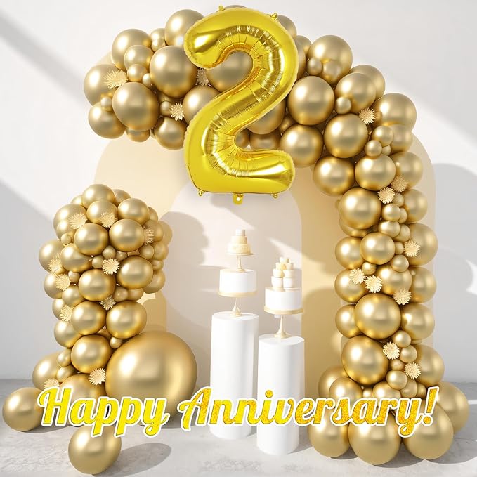 Gold Number 2 Balloon 40 Inch, Big Large Foil Helium Number Balloons, Jumbo Giant Mylar Number 2 Balloons for 2 Year Old Birthday Party Decorations Supplies Anniversary