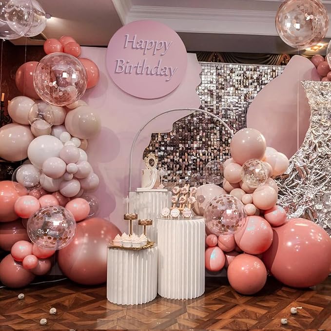 147PCS Rose Gold Balloon Garland Arch Kit, Pearl Rose Gold Metallic White Nude Balloons with Confetti for Wedding Bridal Shower Princess Party Girl Birthday Baby Shower Decorations