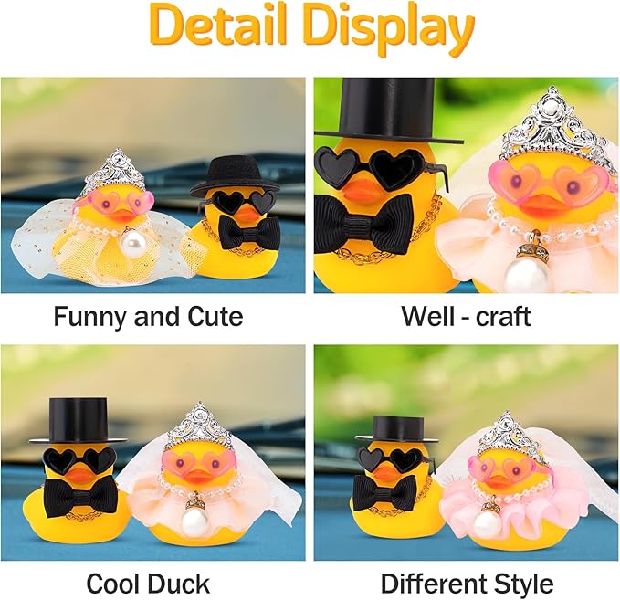 wonuu Pair Set of 2 Wedding Rubber Ducks, Bride Groom Duckies Marriage Rubber Duck Mini Couple Ducky for Ceremony Gift Souvenir Marry Blessings Elegant Heartwarming Present, Pink