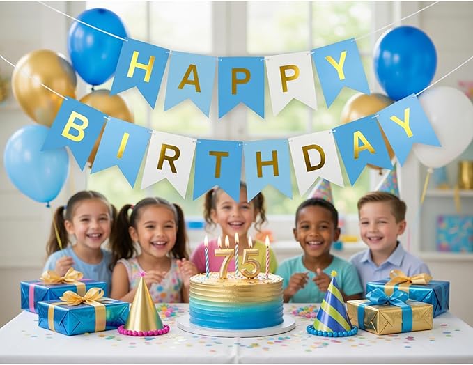 Blue Happy Birthday Banner,Navy Blue and Gold Party Decorations Sigh for Birthday Decor,Backdrop Birthday Party Supplies,No DIY for Girls Boys Kids and Women Party Hanging