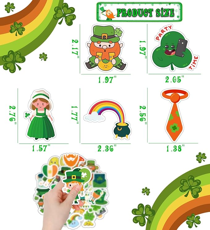 St Patricks Day Stickers for Kids - St Patricks Day Accessories - 100Pcs Shamrock Stickers,St. Patrick’s Day Crafts for Kids, St Patricks Day Gifts Treats Party Favors for Boys Girls