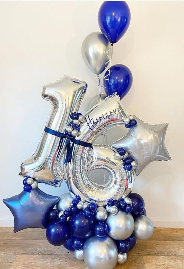 16 Number Balloons, Silver Balloons for Woman Man 16th Birthday Party Decoration, 40 Inch Foil Number 16 Ballon for 16, 61 Anniversary, Bridal Shower, Graduation, Wedding, New Year, Valentine's Day