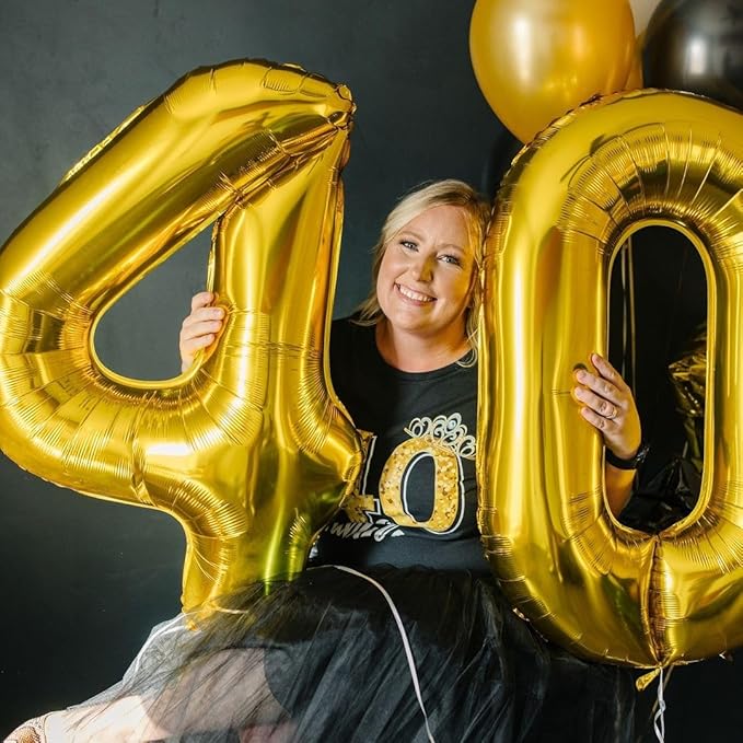 40 Balloon Number, Gold Number 40th Birthday Balloons 40 Inch, 40 Years Old Gold Birthday Decorations for Men Women, 40th Anniversary Decorations
