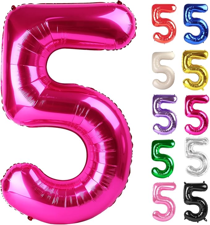 Hot Pink Number 5 Balloon 40 Inch, 5 Balloon Number, 5th Birthday Decorations, Hot Pink Party Supplies for Boys Girls