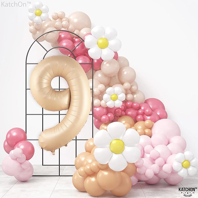 KatchOn Giant Caramel Number 9 Balloon - 40 Inch | 1 Count | Caramel 9 Balloon | 9 Birthday Balloon Decorations