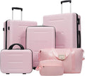 6 Pcs ABS Hardshell Luggage Set Spinner Wheel Suitcase Suitcase Baby Pink