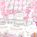 Pink Baby Girl Shower Party Supplies Tableware Sets,Includes Disposable Plates, Napkins, Cups,Straws,Cutlery, Balloons, Banner, and Tablecloth for Party Baby Shower Birthday Decorations,Serves 20