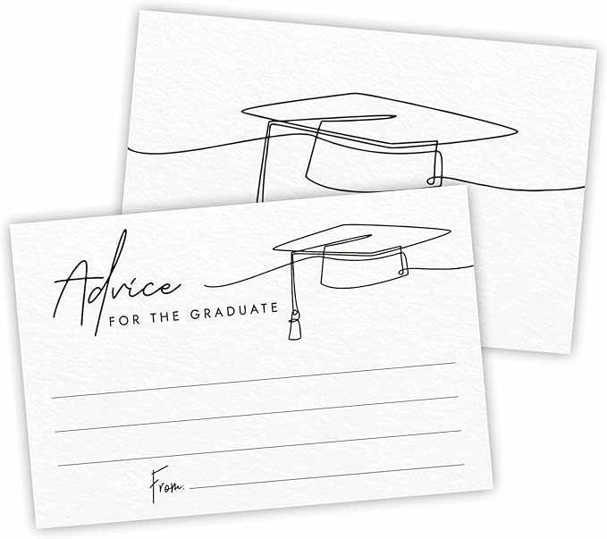 30 Graduation Advice Cards - Minimalism Grad Cap - 4"X6" White Double-Sided Fill In Style Advice & Wishes Cards, Class Of 2026 Graduation Party Decorations & Supplies - 003