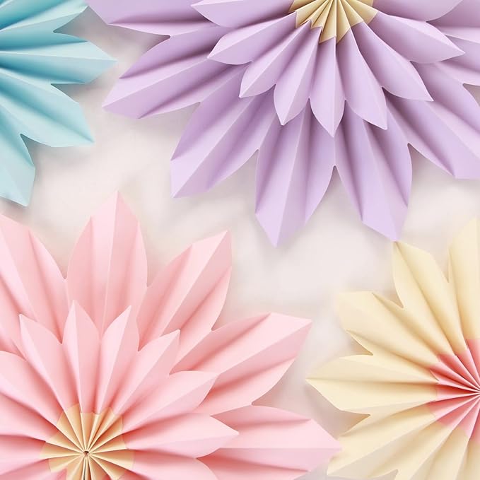 Pastel Paper Fans, Pastel Party Decorations for Classroom, Birthday, 9 PCS Yellow, Pink and Purple Pastel Paper Flower Decorations for Baby Shower, Wall Decor