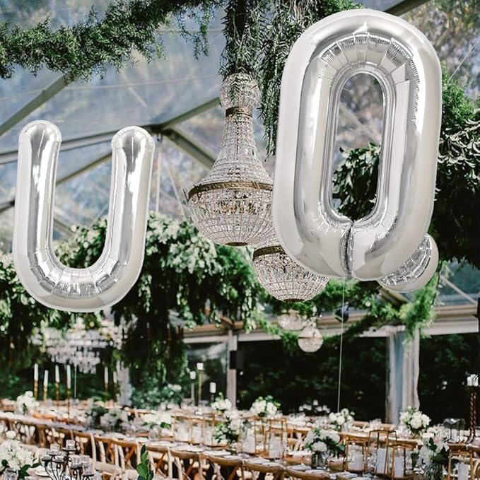 TONIFUL 40 Inch Large Silver Letter U Helium Foil Mylar Balloon for 2026 New Year Eve Graduation Wedding Baby Shower Birthday Party Anniversary Supplies Decorations
