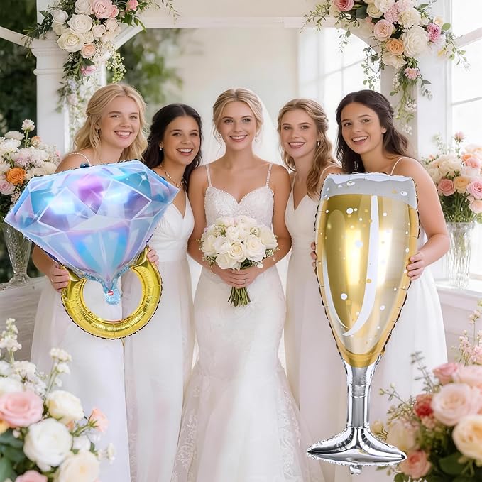 Diamond Ring Balloons Champagne Wine Glass Foil Balloons for Engagement Bachelorette Bridal Shower Wedding Proposal Marriage Anniversary Just Engaged Married She Said Yes Celebration Party Decorations