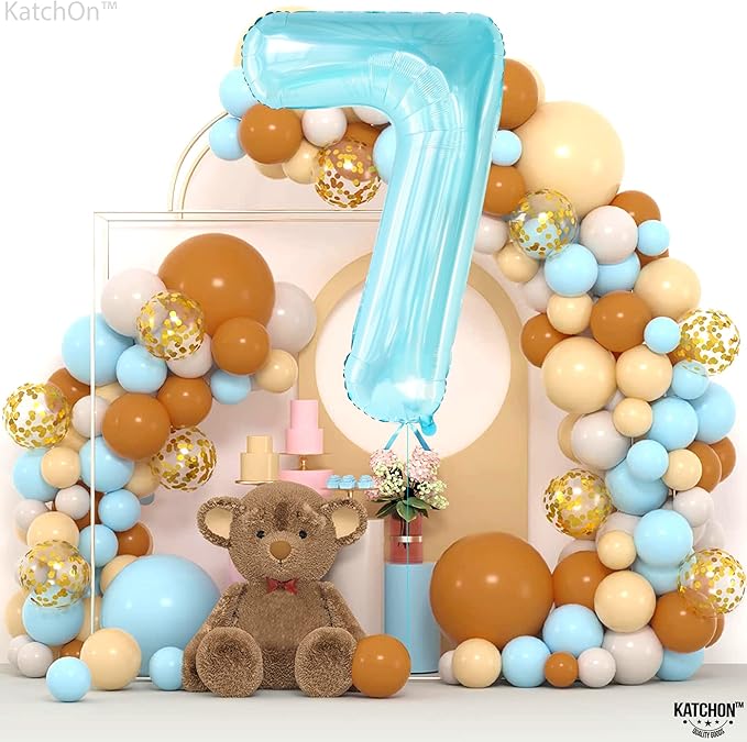 KatchOn, Giant Light Blue Number 7 Balloon - 40 Inch | 7th Birthday Balloon for 7th Birthday Decorations | 7 balloons for Birthday | Seven balloon Number | 7 Year Old balloons for 7 Year Decorations