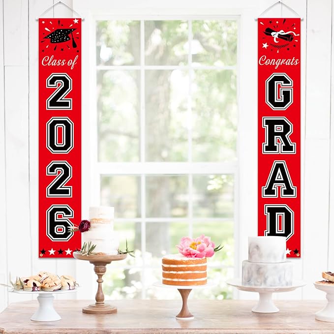 DAZONGE Graduation Decorations 2026, Red and Black Class of 2026 Decorations Graduation Banners for Any Schools or Grades Party Favor