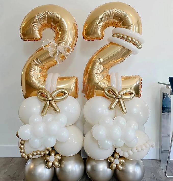 Large Gold 22 Number Balloons, 40 Inch Jumbo Number 22 Balloon, Gold Foil Mylar Balloons for Girl Sweet 22th Birthday Party, Anniversary Decorations