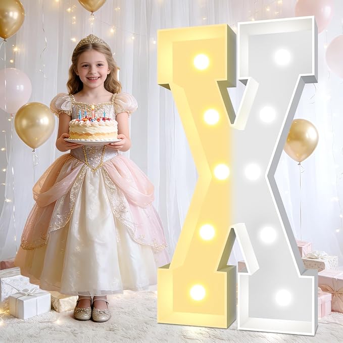 Pooqla 3FT Marquee Light Up Letters, Cool White and Warm White LED Big Mosaic Marquee Letters 3 Feet, Giant Letter Sign for Balloons Birthday Anniversary Wedding Party Decoration, Letter X