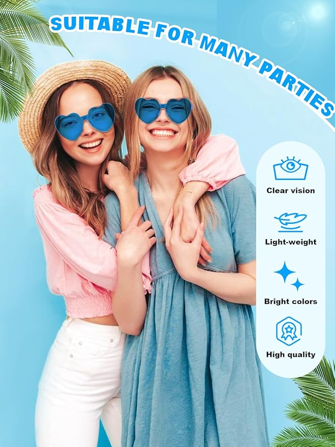 12 Pairs Heart Shaped Sunglasses for Women Colorful Glasses Fun Trendy Transparent Heart Sunglasses Party Favor