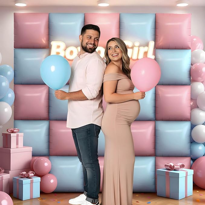 50Pcs Light Pink and Light Blue Square Foil Balloons Wall Backdrop, Double Sided Metallic Foil Balloons Tunnel Arch Garland Kit for Photo Booth Birthday Wedding Halloween Christmas Party Decorations