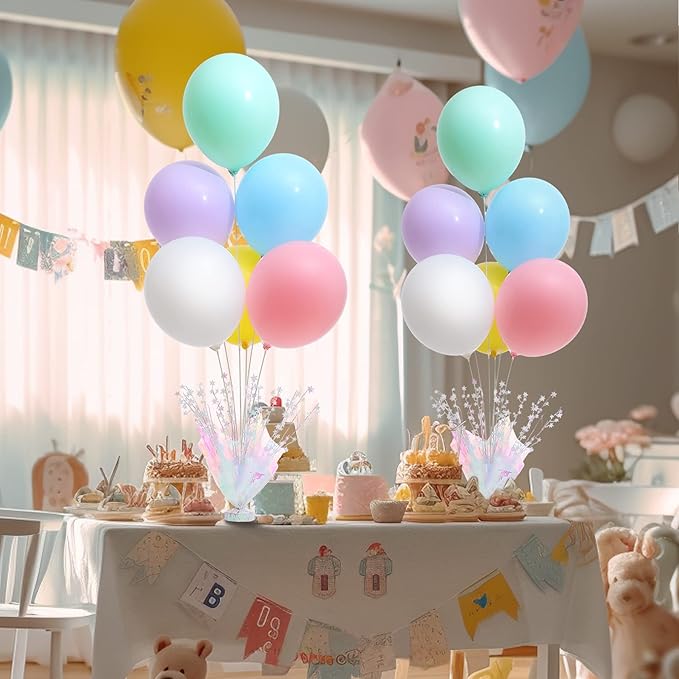 4 Set Pastel Birthday Decorations Rainbow Party Table Balloons Centerpiece Stand Kit with Pastel Multicolor Macaron Balloons for Girls Baby Shower Birthday Party Wedding Prom Unicorn Table Decorations