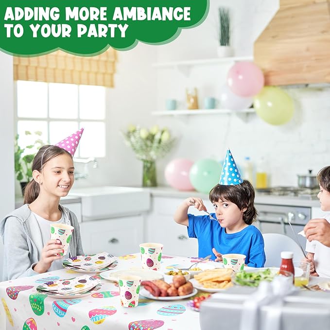 Layhit 202 Pcs Easter Party Supplies Set for 50 Guests, 9" Bunny Egg Dinner Plates 7" Dessert Plate and Napkin 9 oz Paper Cup 2 Pcs Plastic Tablecloth Disposable Tableware for Spring Party Favor