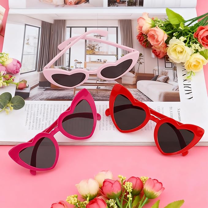 3PCS Valentine's Day Glassess for Women, Red & Pink Heart Shaped Sunglasses for Galentine's Day, Bid Day, Bachelorette Party & Daily Stylish Looks